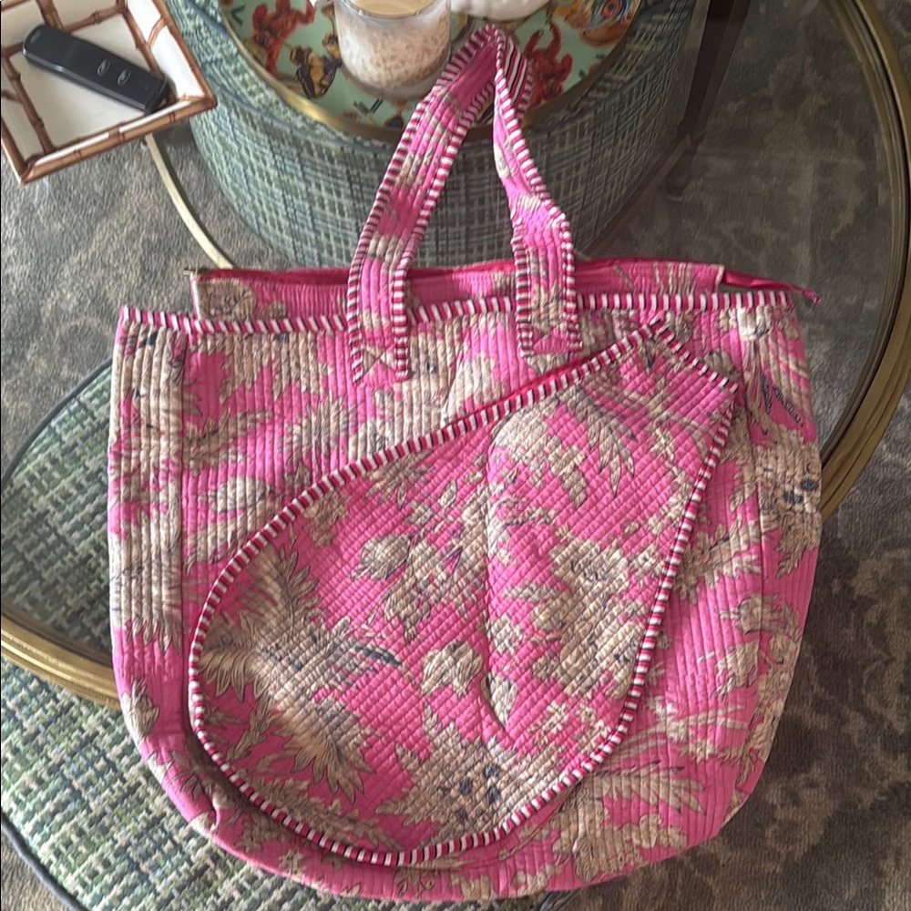 Pink Floral Quilted Tote Bag Tennis